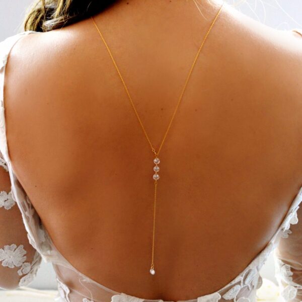 Collier de dos mariage à 3 strass - bijou de dos mariée