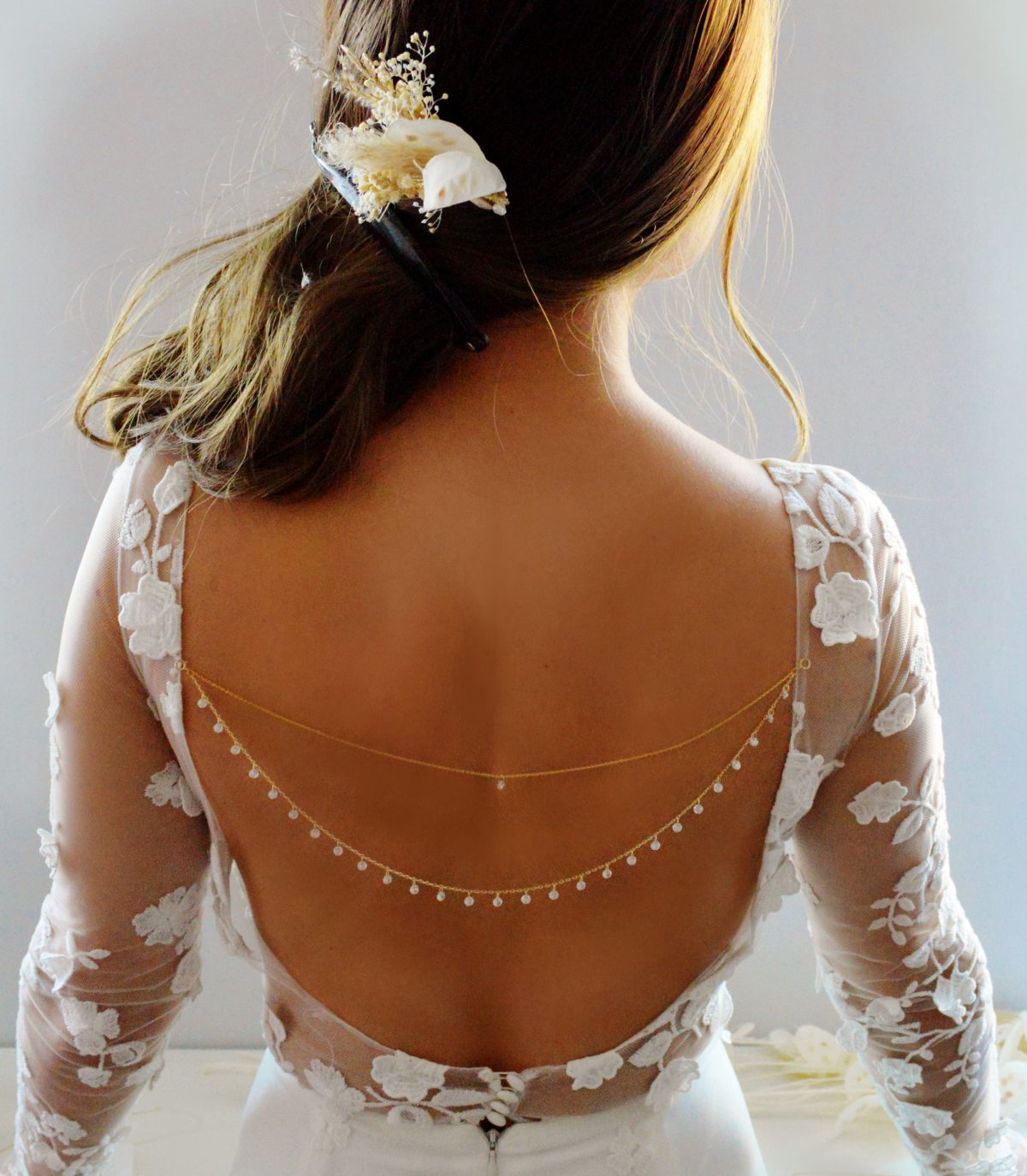 Bijou de dos mariage deux chaînes à strass - bijou de dos pour robe de mariée