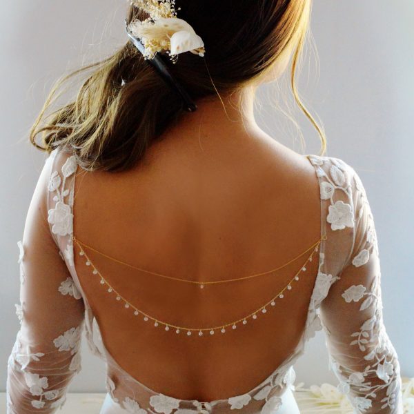 Bijou de dos mariage deux chaînes à strass - bijou de dos pour robe de mariée