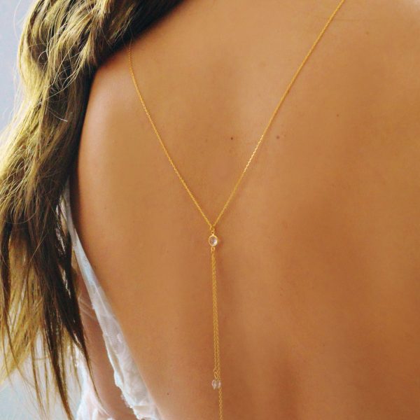 Collier de dos cristal à l'or fin - bijou de dos mariage chic et minimaliste