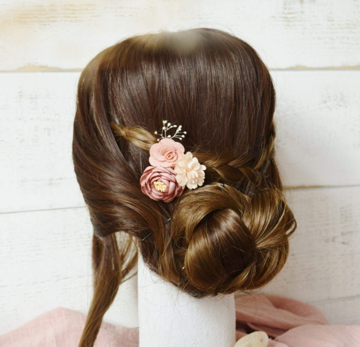 3 épingles à cheveux fleurs tons ivoire et roses - divers modèles- accessoires de coiffure cérémonie