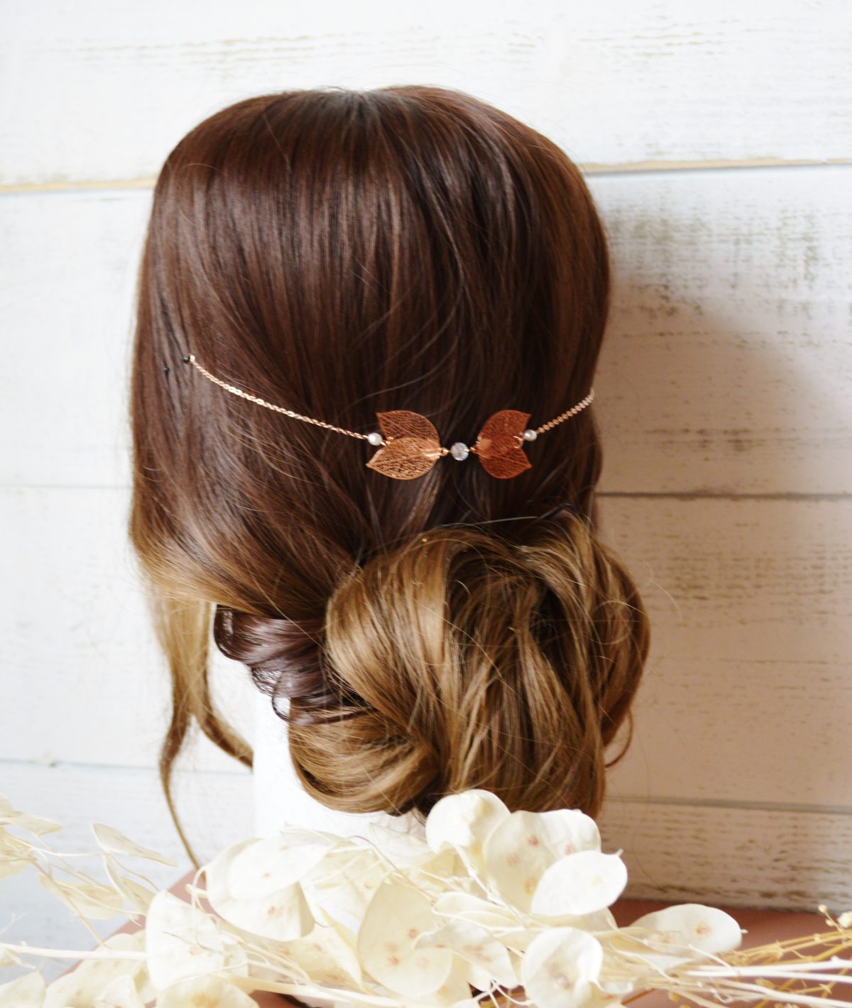 Bijou de cheveux amovible mariage or rose à fleurs - accessoire mariée champêtre