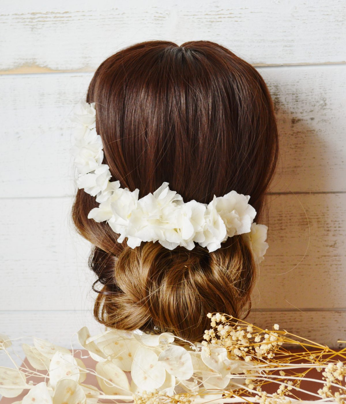 3 pics à chignon fleurs fraîches éternelles blanc ivoire