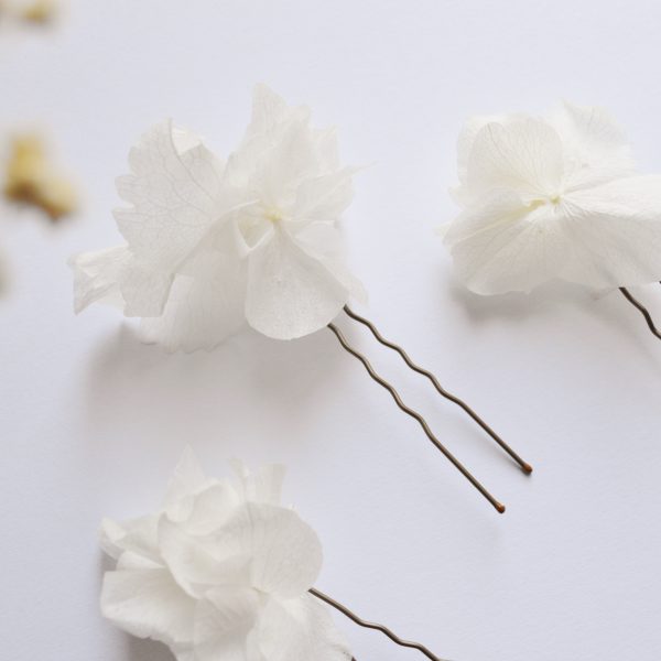 3 pics à chignon fleurs fraîches éternelles blanc ivoire
