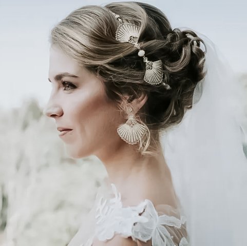 Headband Art déco à éventails et perles couleur nude - mariage années folles