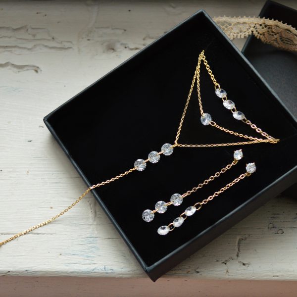 Parure mari e collier de dos boucles bracelet strass cristal