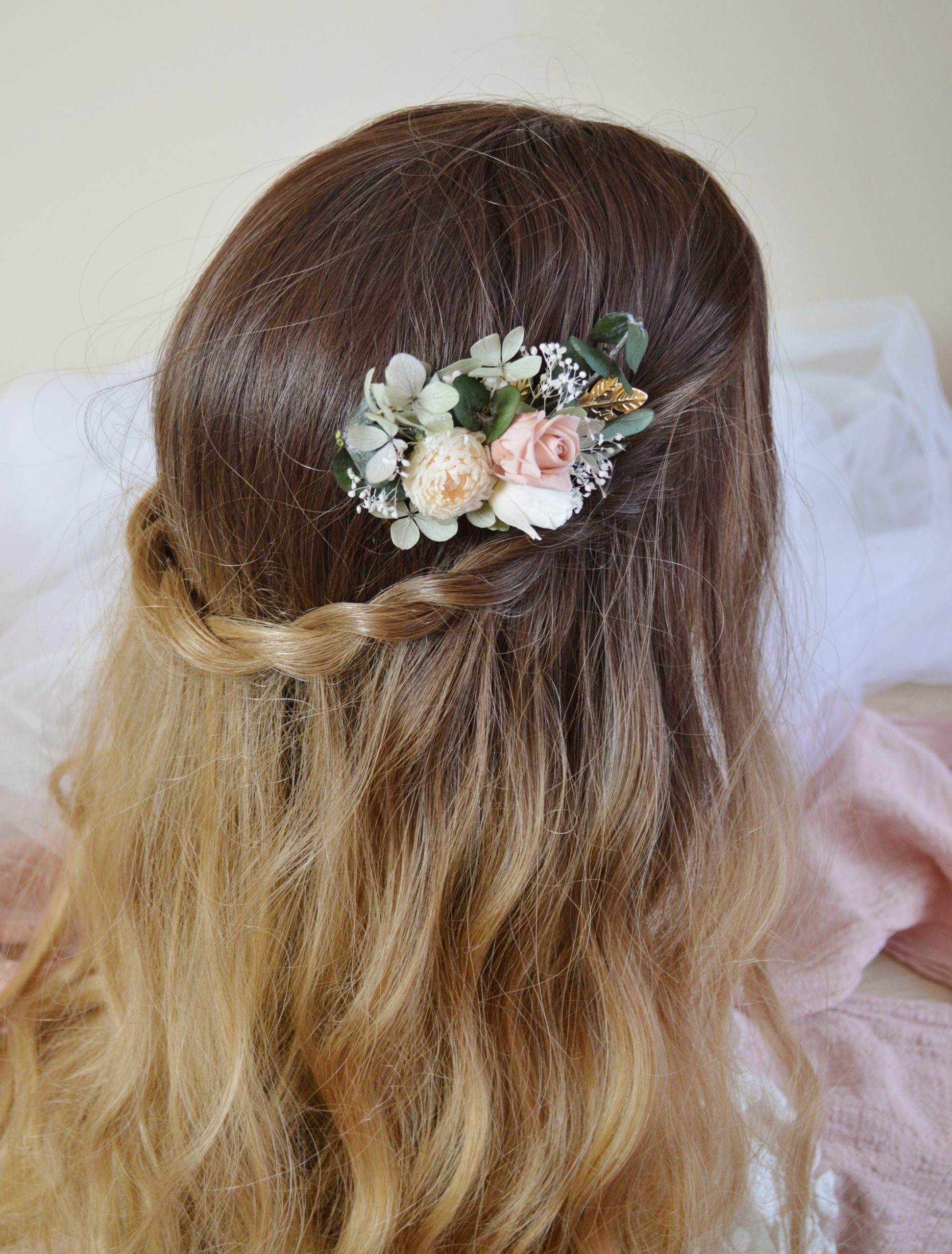 Bandeau pour cheveux souple vert avec petites fleurs – Bizou