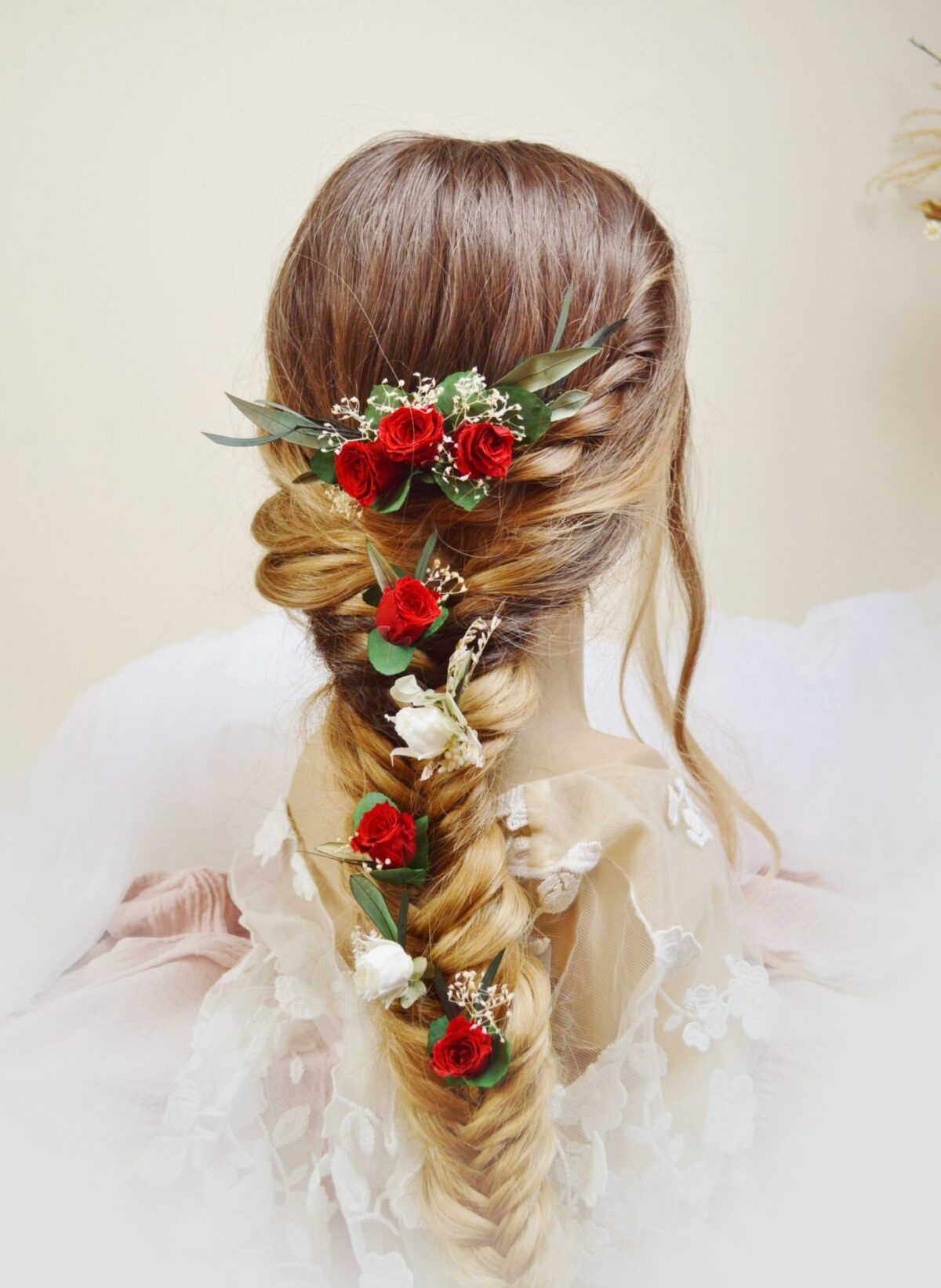 Fleur rouge cheveux mariage store