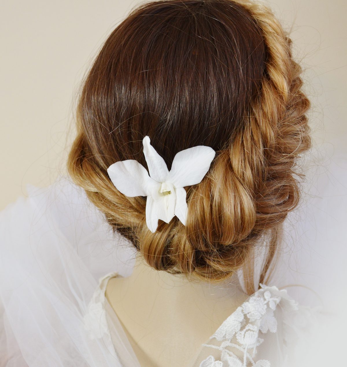 Pic à chignon orchidée éternelle blanche - épingle à cheveux fleur exotique