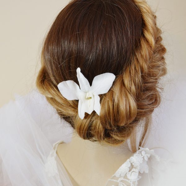 Pic à chignon orchidée éternelle blanche - épingle à cheveux fleur exotique