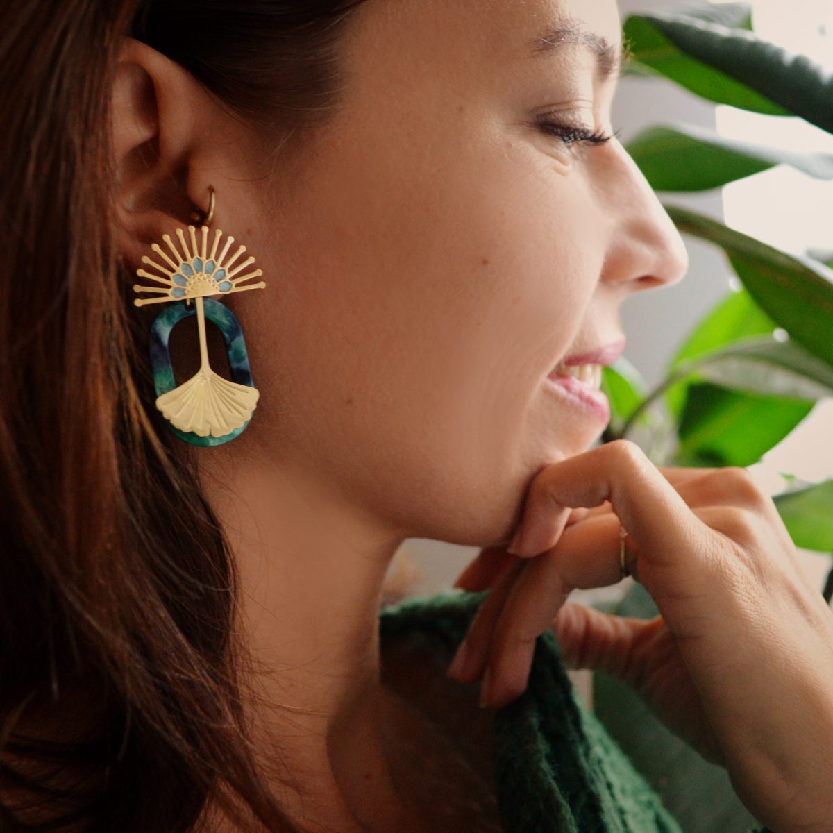 Boucles d’oreilles interchangeables Shiny vertes et or - boucles d'oreilles modulables