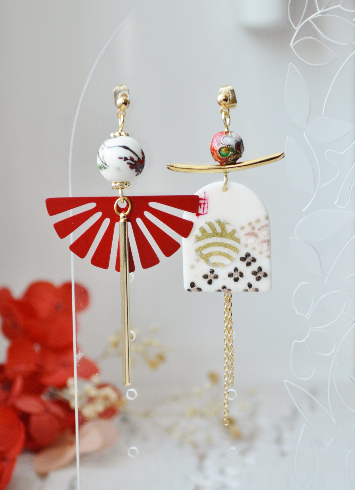 Boucles d’oreilles peintes à la main japonisantes Nichibotsu 日没