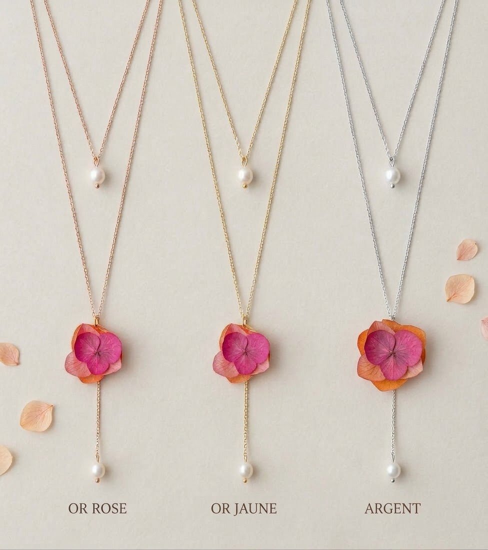 2024/09/1000072634.jpg Collier de dos fin petites fleurs naturelles colorées orange, rose et fuchsia et perles - Bijou de dos original mariage à fleurs - collection flamenco – Image 9