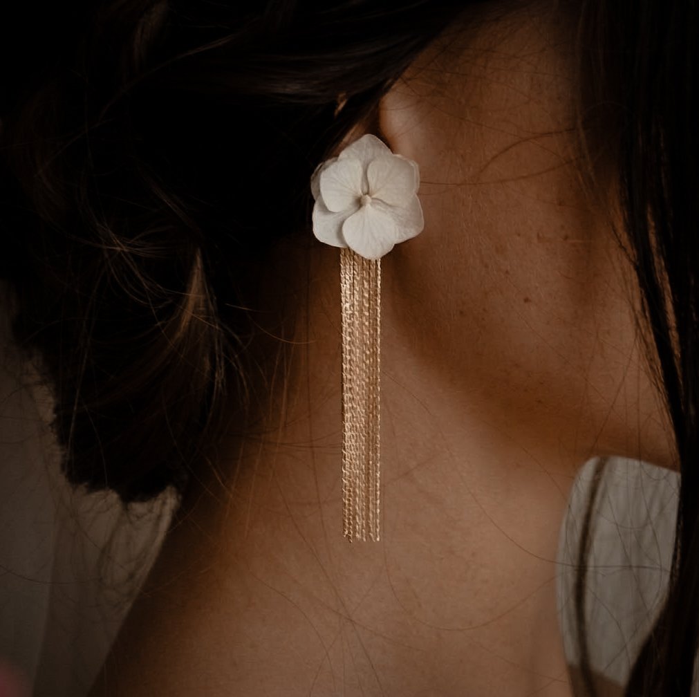 2024/10/1000072771.jpg Boucles d'oreilles bohème chic fleurs éternelles blanc et or - divers coloris – Image 2