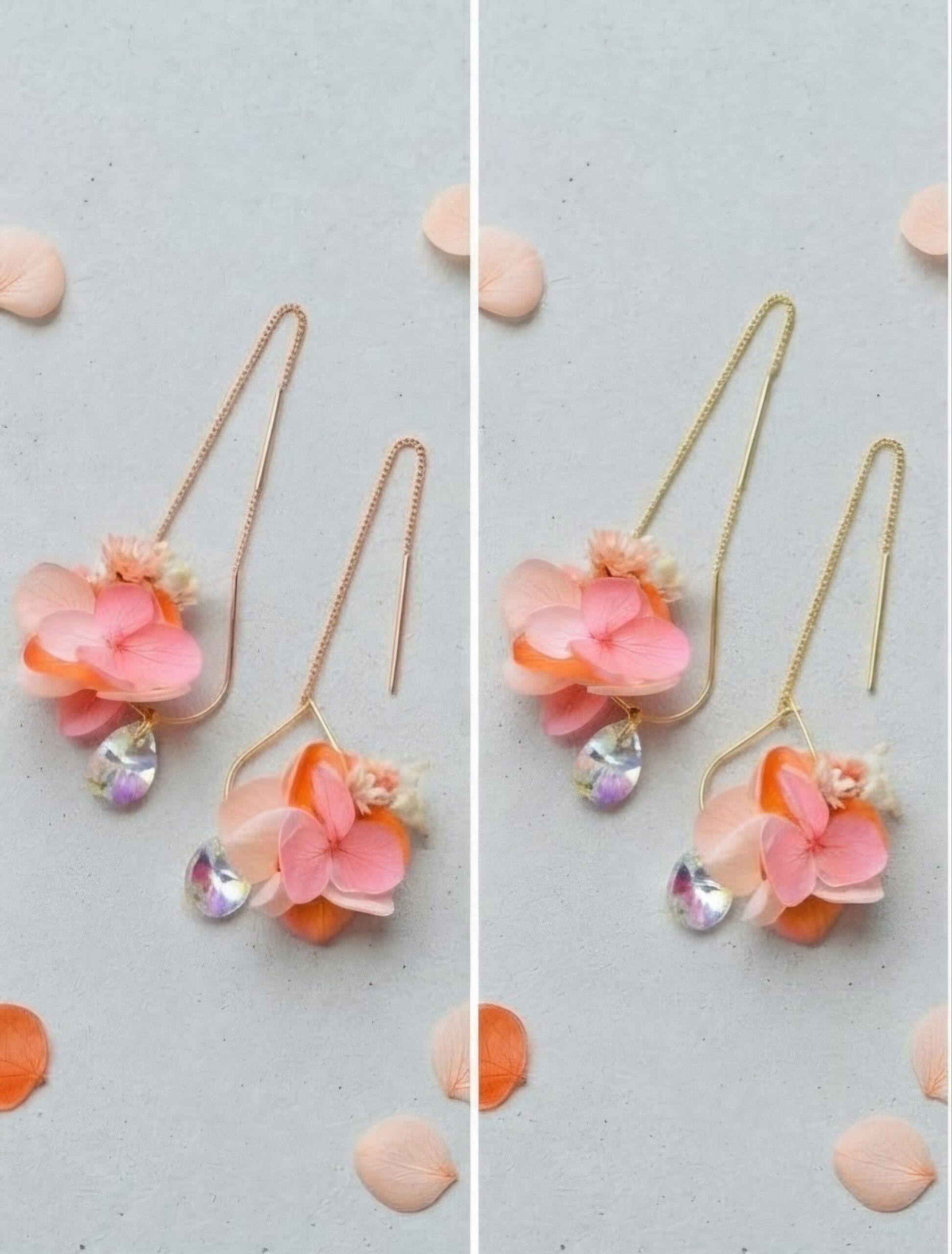 2025/01/1000072781-scaled.jpg Boucles d'oreilles gouttes pendantes fleurs naturelles éternelles colorées pêche, orange et rose corail - bijoux mariage collection peach fuzz – Image 4