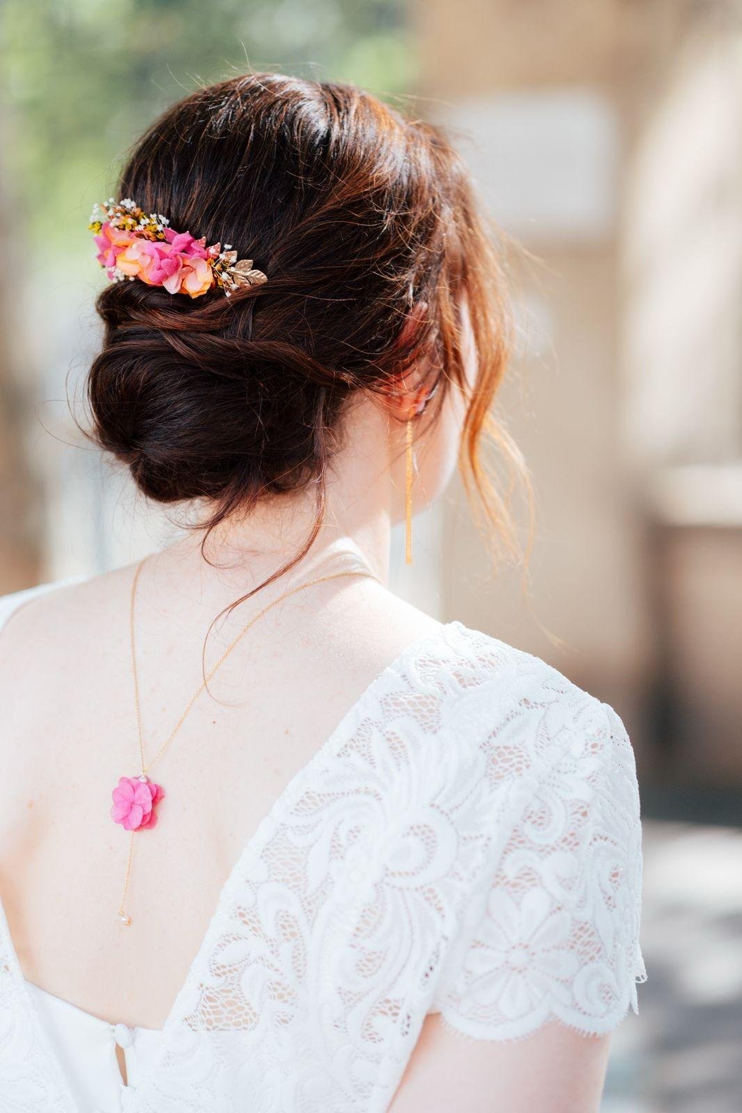 1000064493.jpg Peigne à cheveux mariage fleurs éternelles rose, orange et fuchsia - coiffure mariage coloré flamenco – Image 5