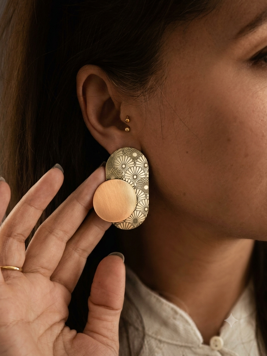 1000069590.png Boucles d'oreilles japonisantes géométriques rétro - Kiku – Image 2
