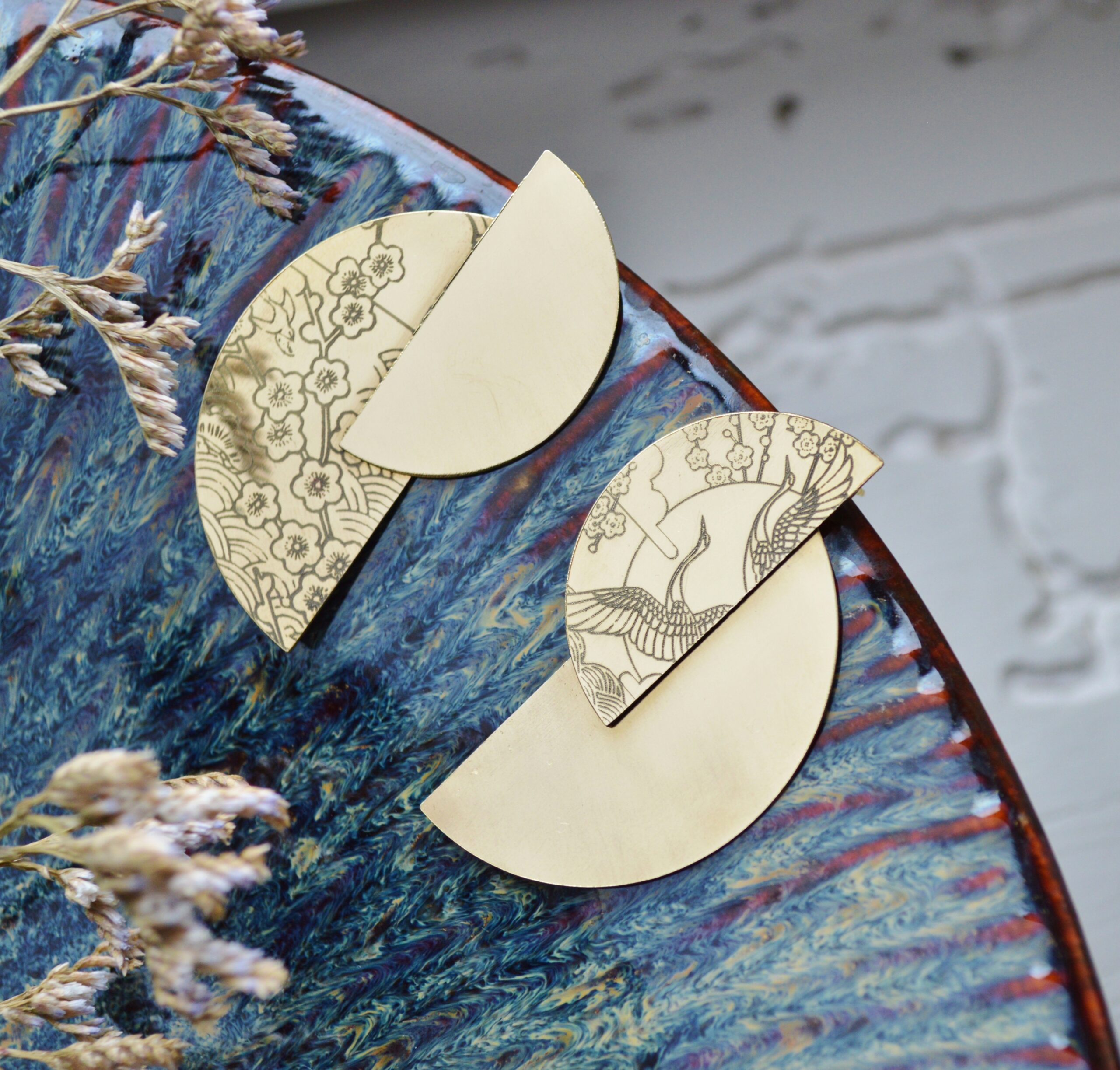 DSC_0971 Boucles d'oreilles japonisantes géométriques demi Lune - l'Envol – Image 7