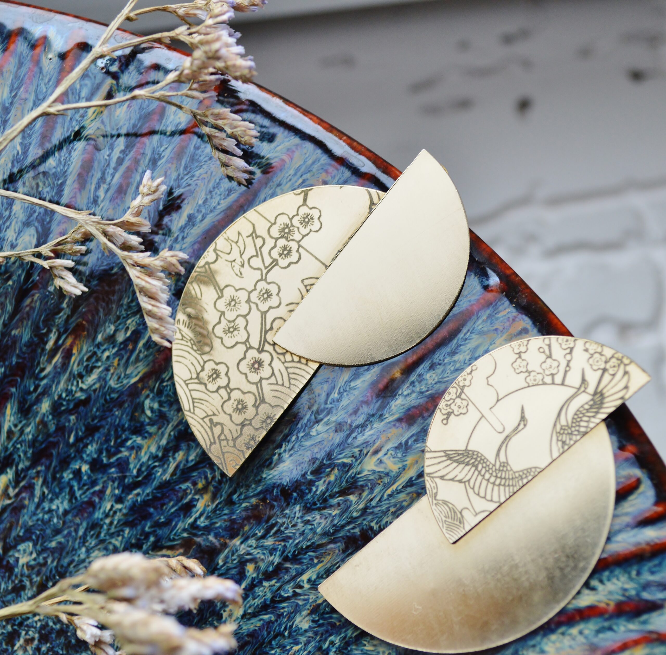 DSC_0973 Boucles d'oreilles japonisantes géométriques demi Lune - l'Envol – Image 6