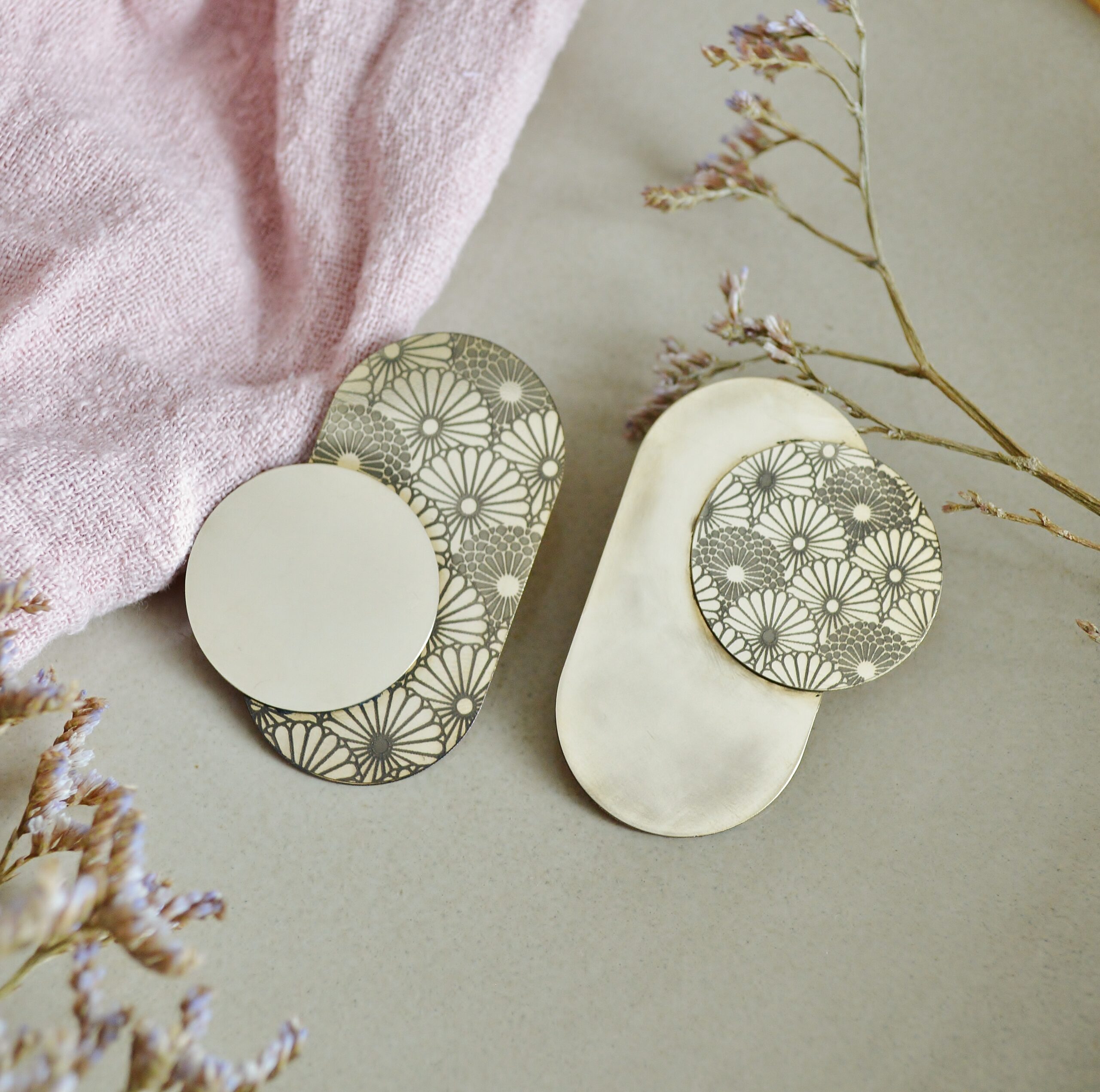 DSC_0992 Boucles d'oreilles japonisantes géométriques rétro - Kiku – Image 10
