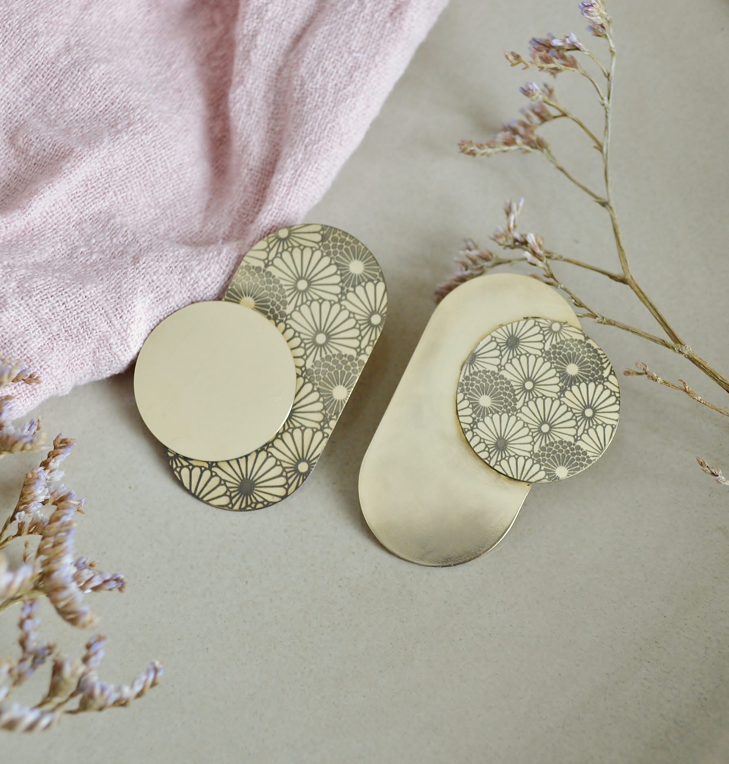 DSC_0996 Boucles d'oreilles japonisantes géométriques rétro - Kiku – Image 9