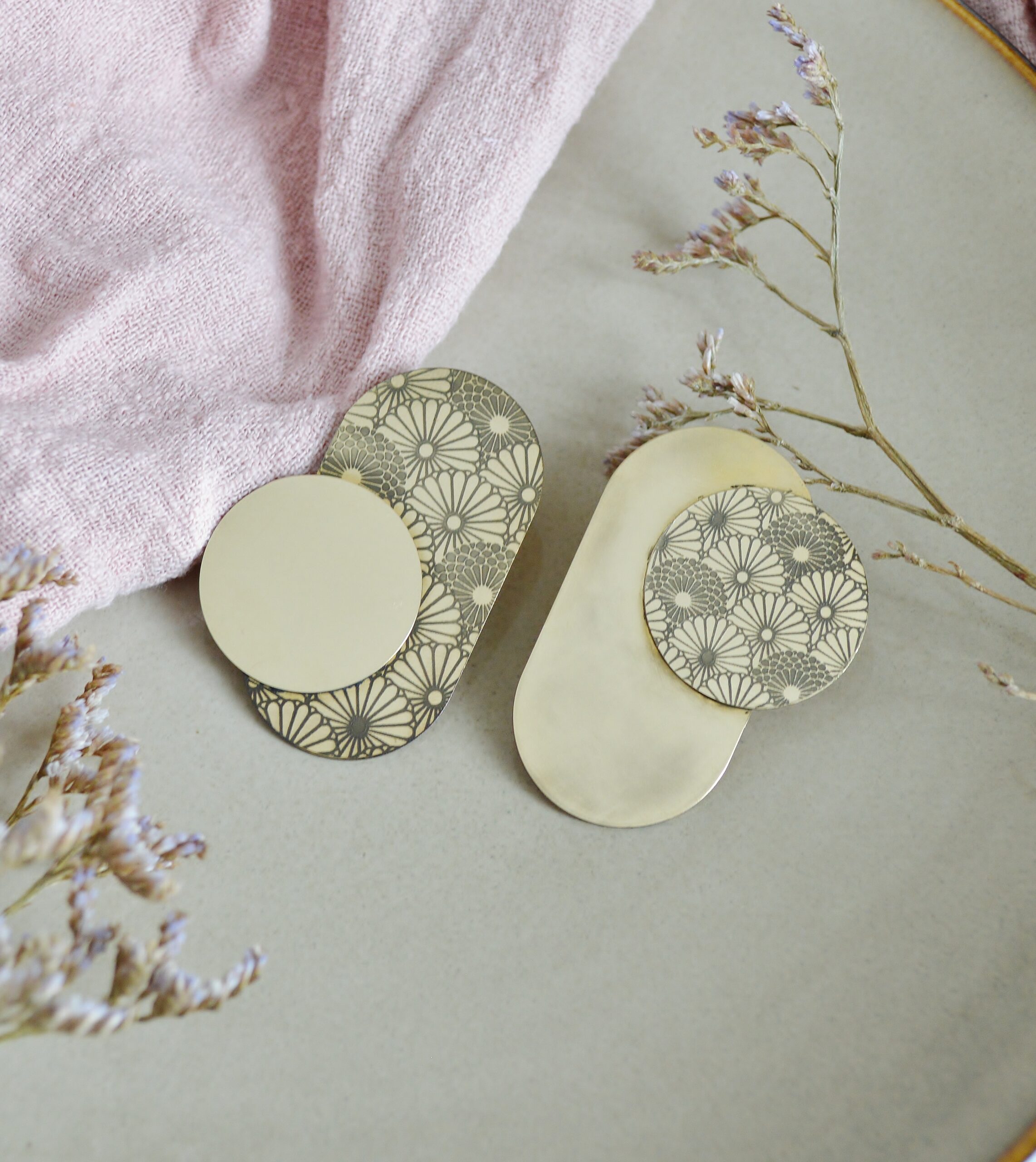DSC_0997 Boucles d'oreilles japonisantes géométriques rétro - Kiku – Image 8