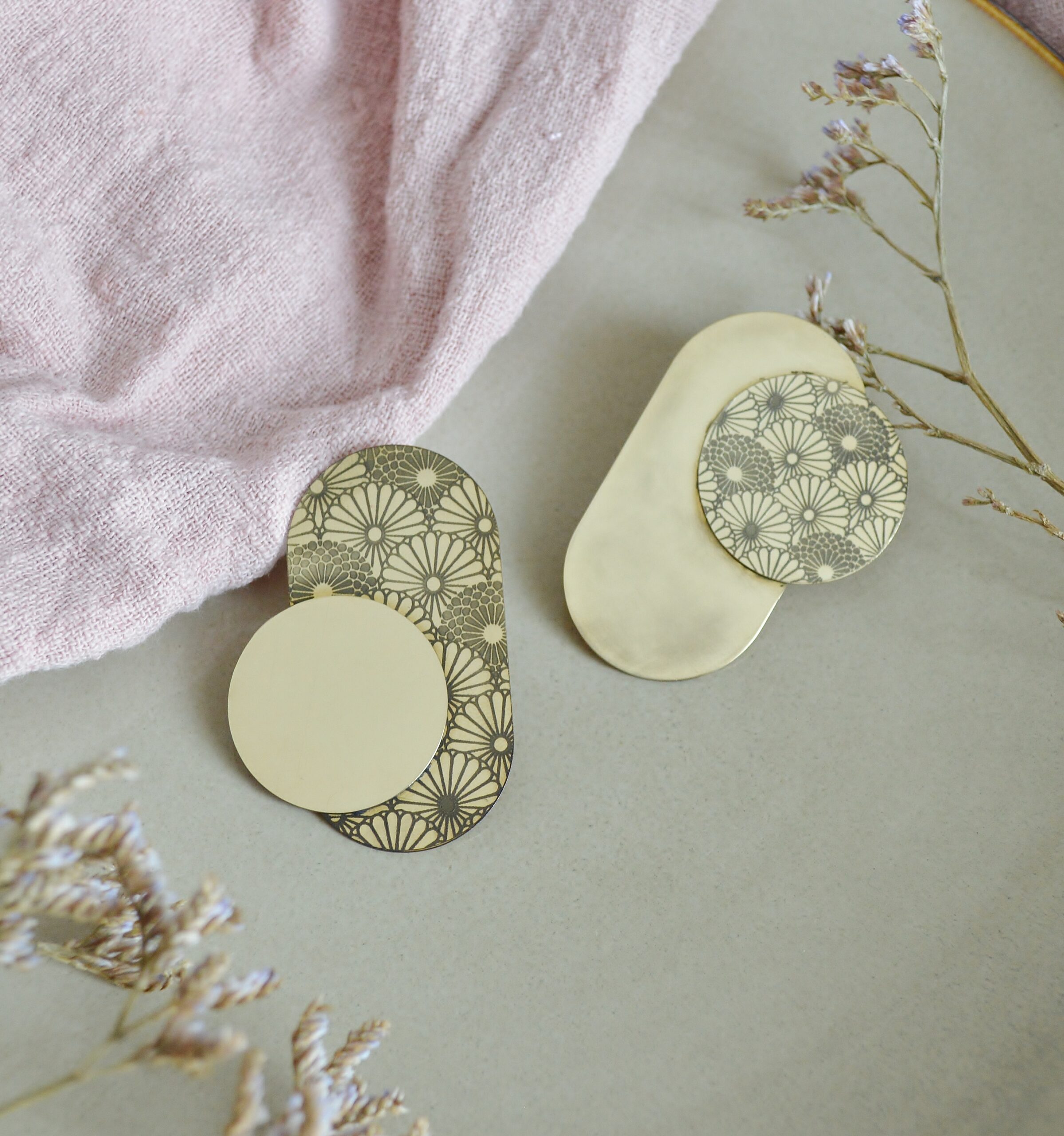 DSC_1001 Boucles d'oreilles japonisantes géométriques rétro - Kiku – Image 7