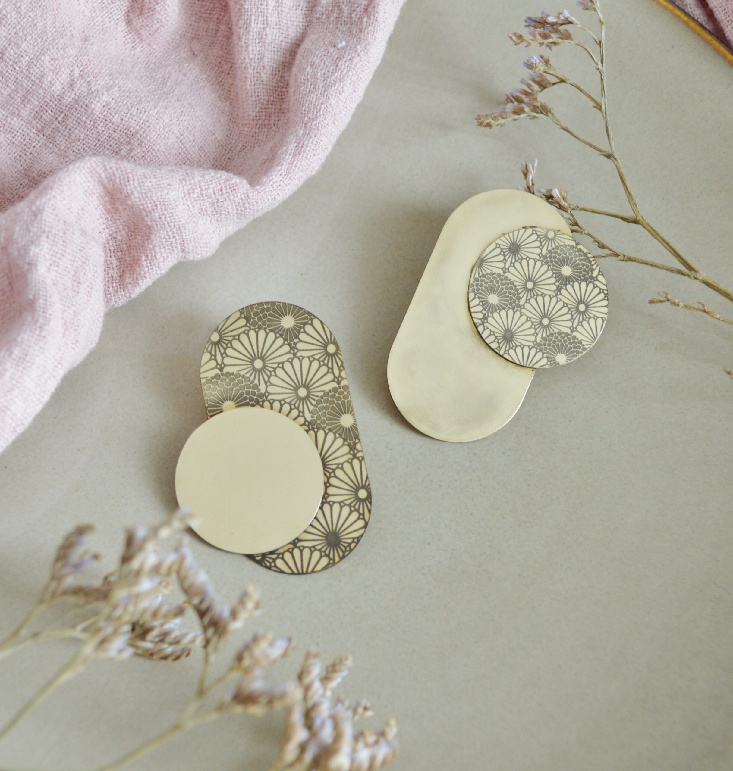 DSC_1007 Boucles d'oreilles japonisantes géométriques rétro - Kiku – Image 5