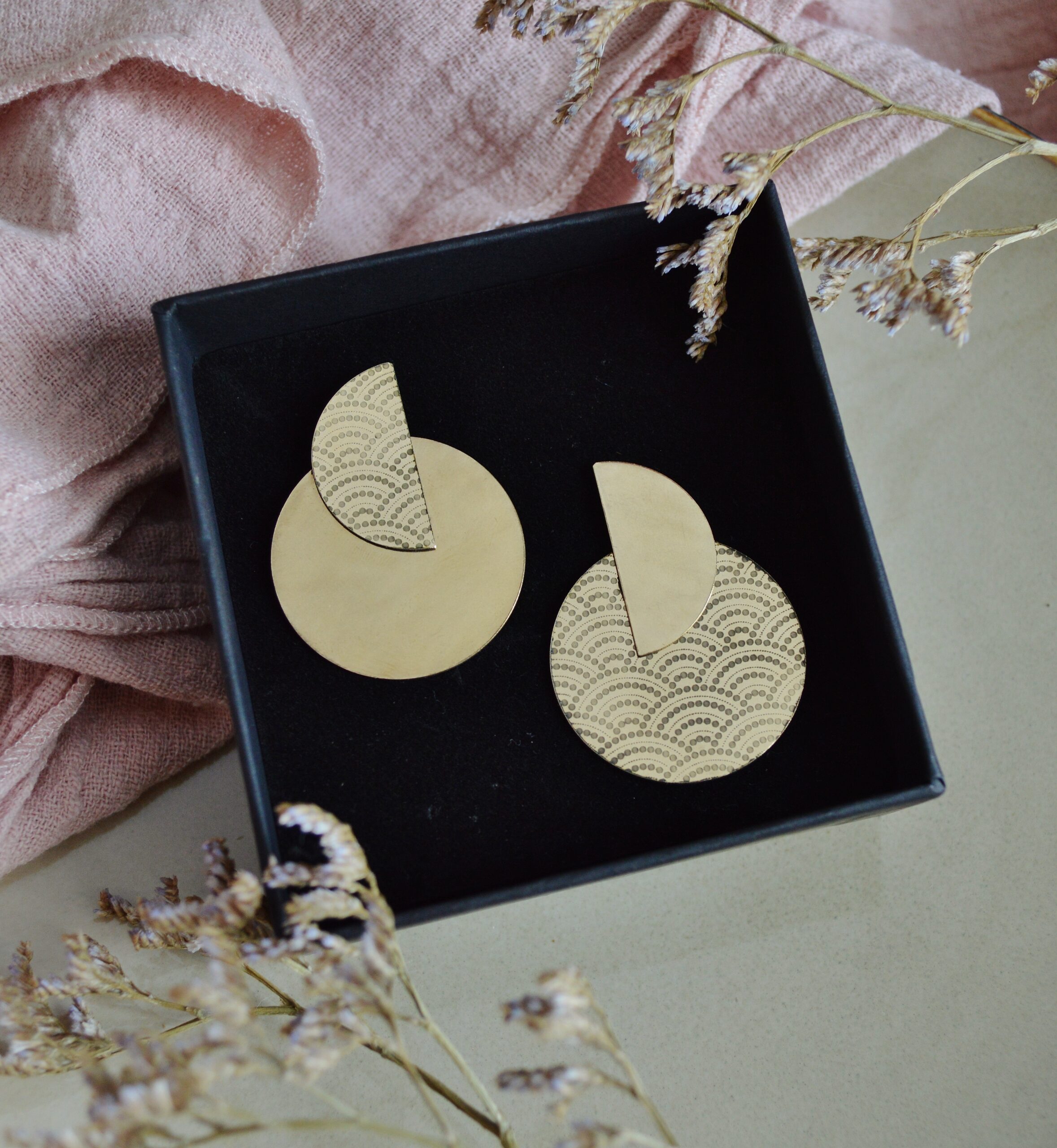 DSC_1057 Boucles d'oreilles géométriques à motifs japonais - Nami – Image 8