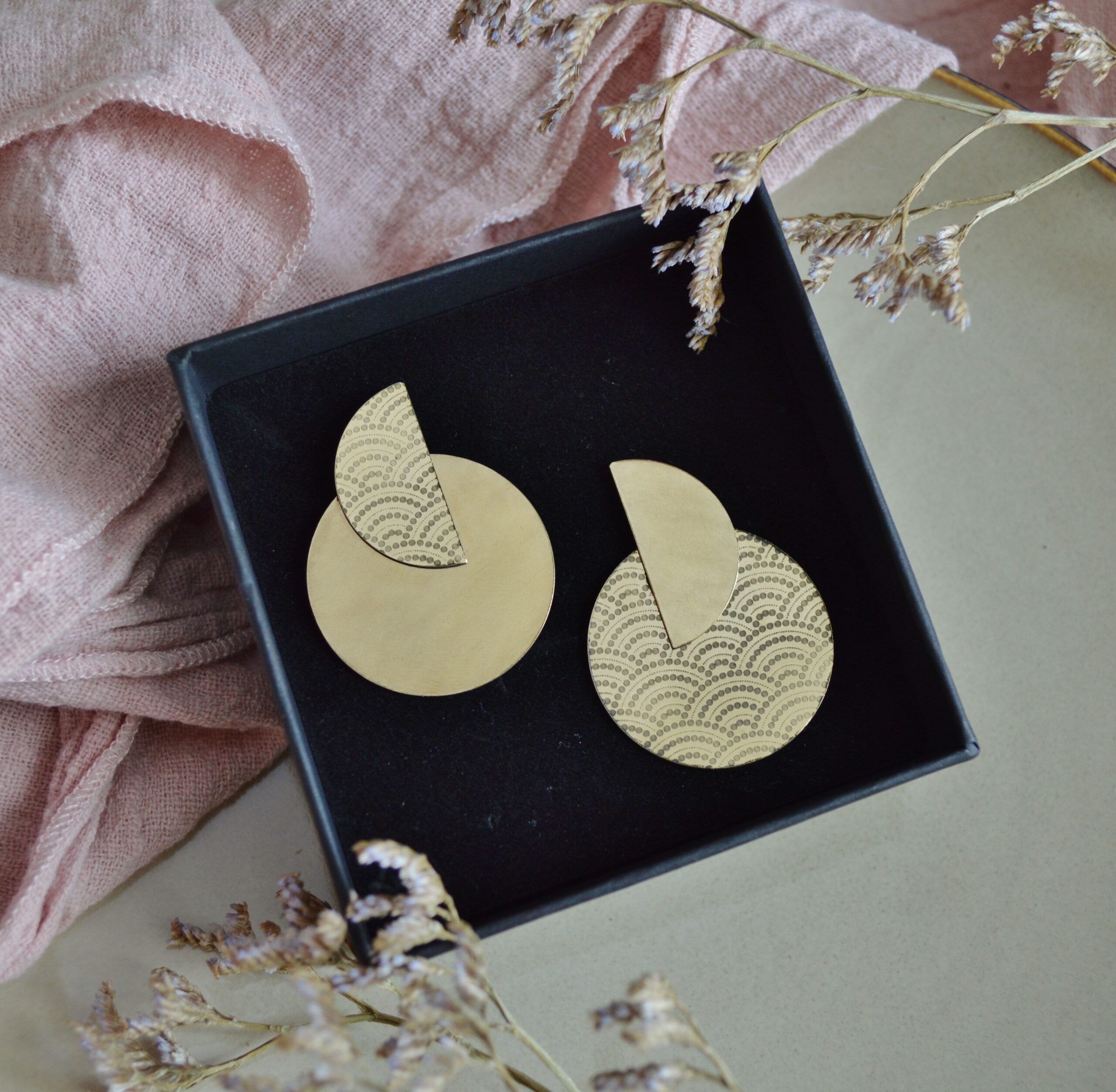 DSC_1060 Boucles d'oreilles géométriques à motifs japonais - Nami – Image 7