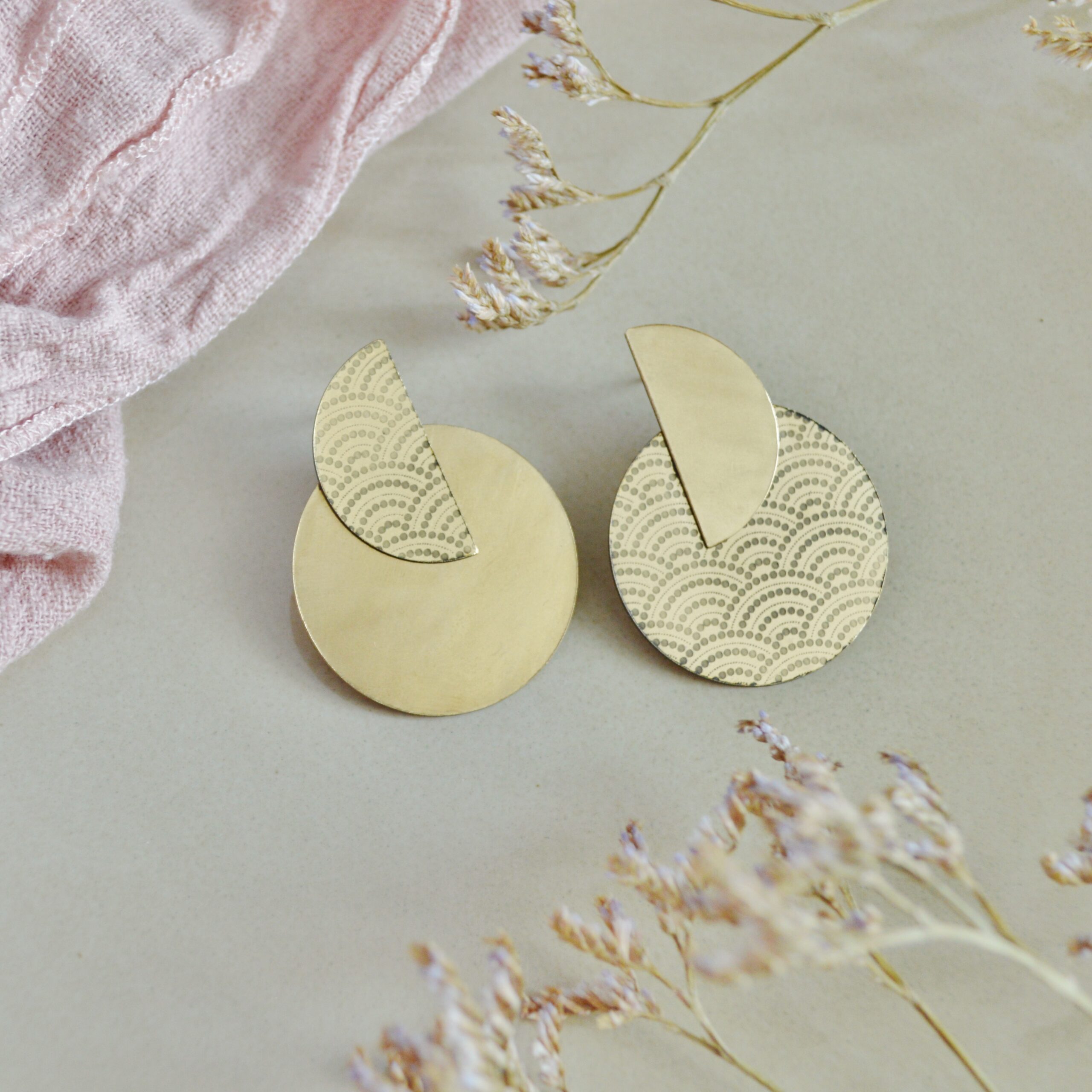 DSC_1063 Boucles d'oreilles géométriques à motifs japonais - Nami – Image 6