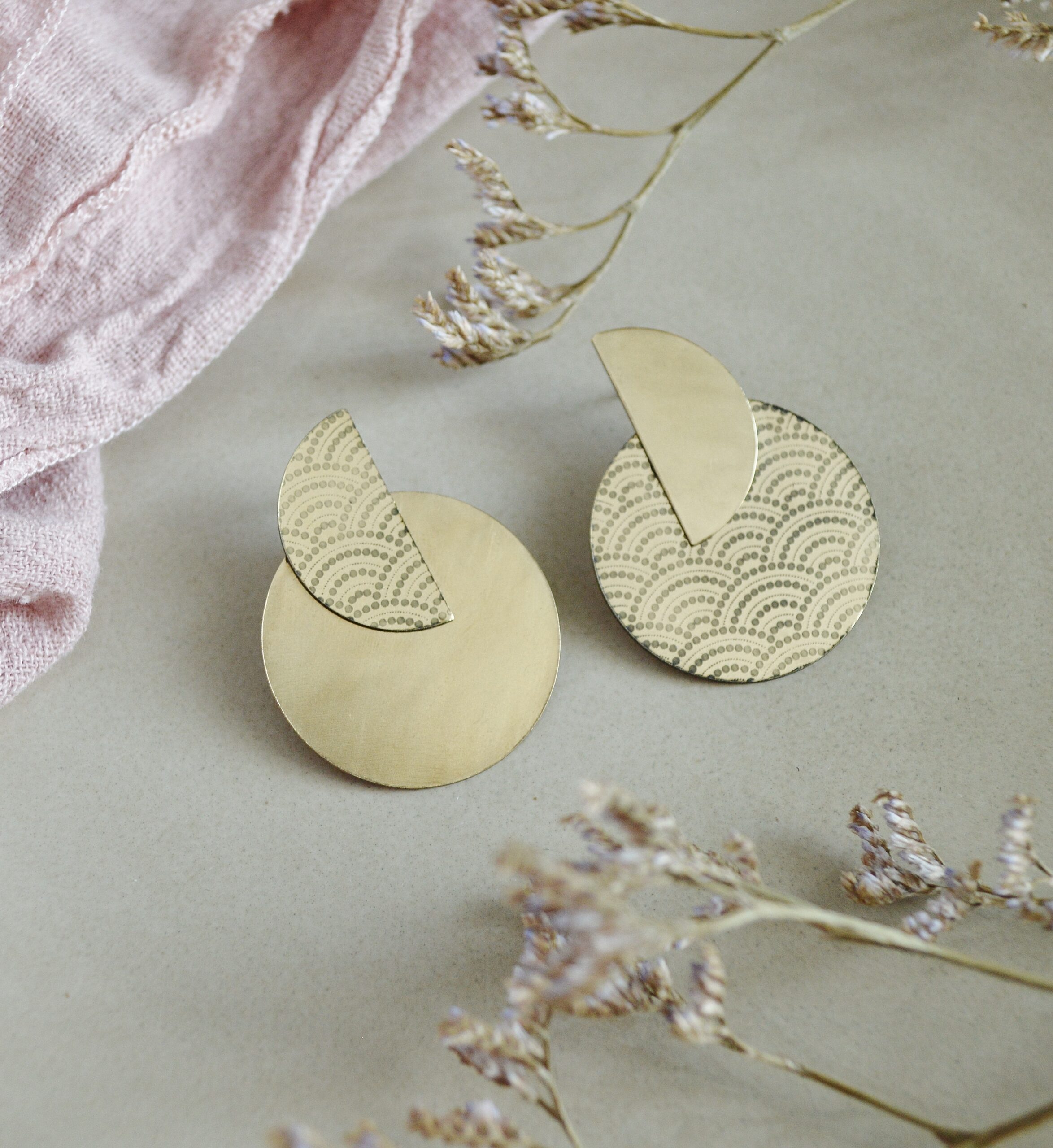 DSC_1066 Boucles d'oreilles géométriques à motifs japonais - Nami – Image 2