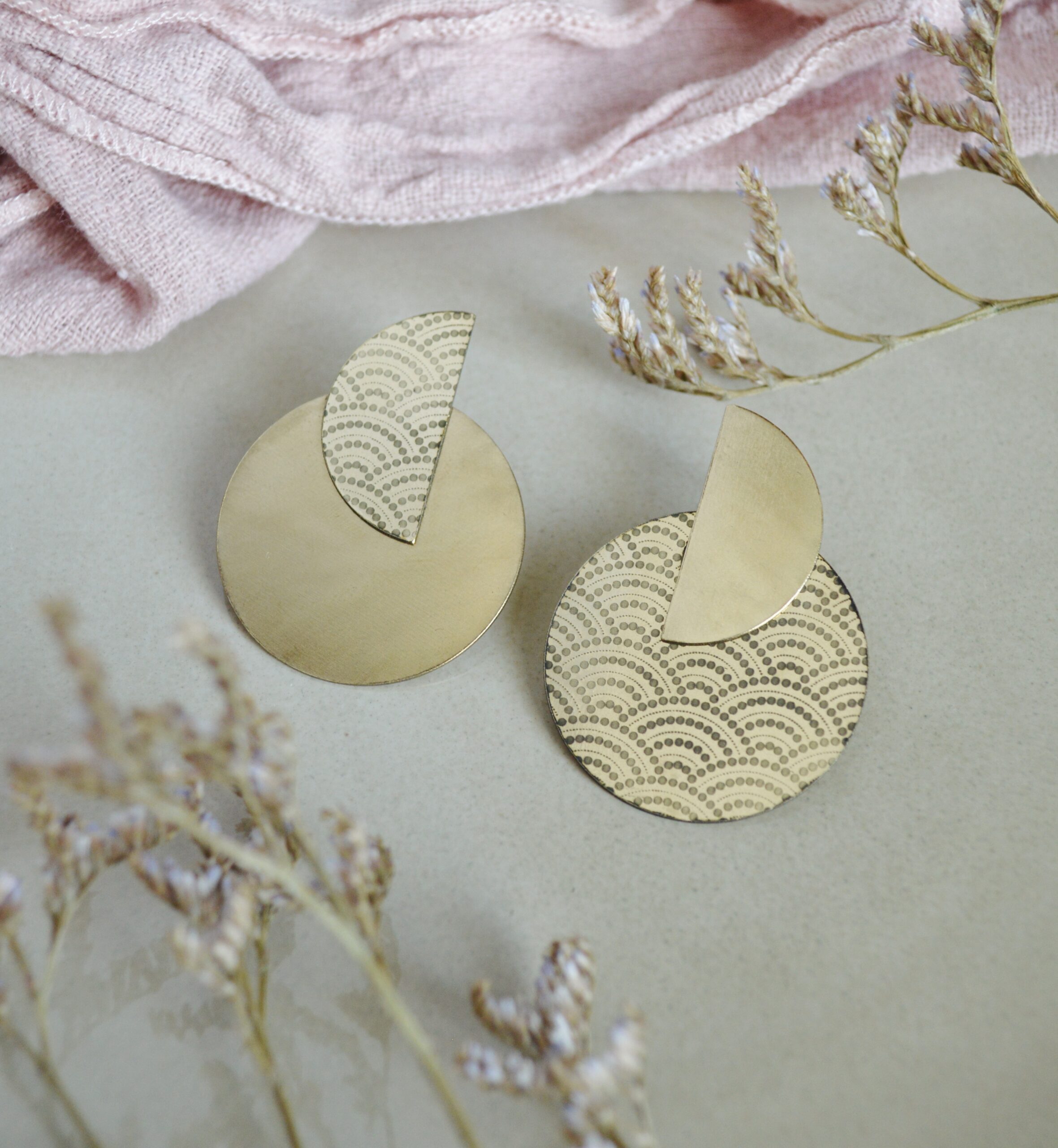 DSC_1071 Boucles d'oreilles géométriques à motifs japonais - Nami – Image 5