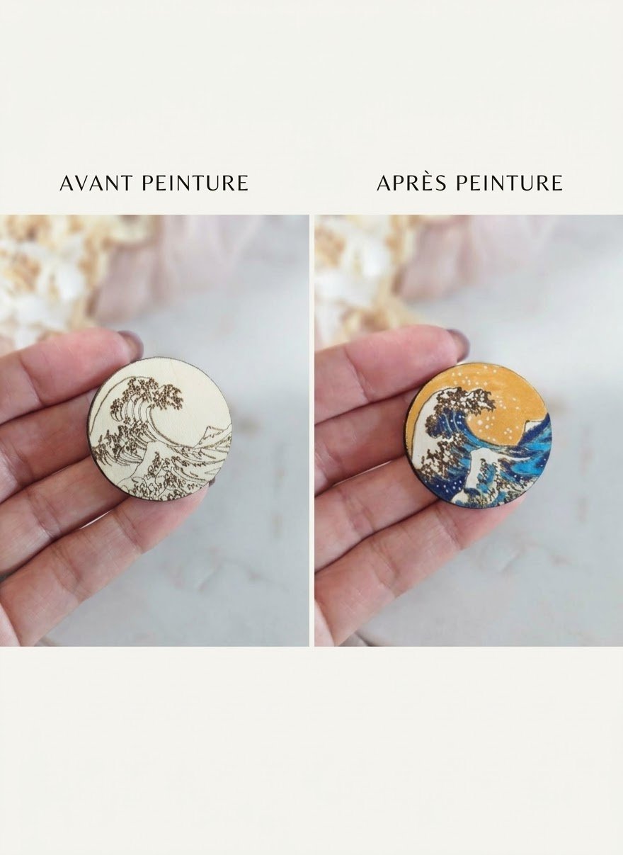 1000073130.jpg Coffret DIY — Broche La Vague de Hokusai en bois à peindre – Image 12