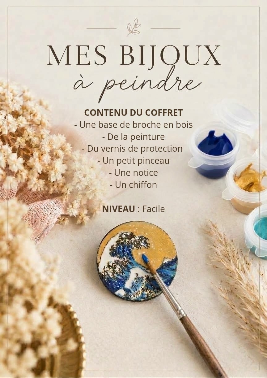 1000074210.jpg Coffret DIY — Broche La Vague de Hokusai en bois à peindre – Image 7