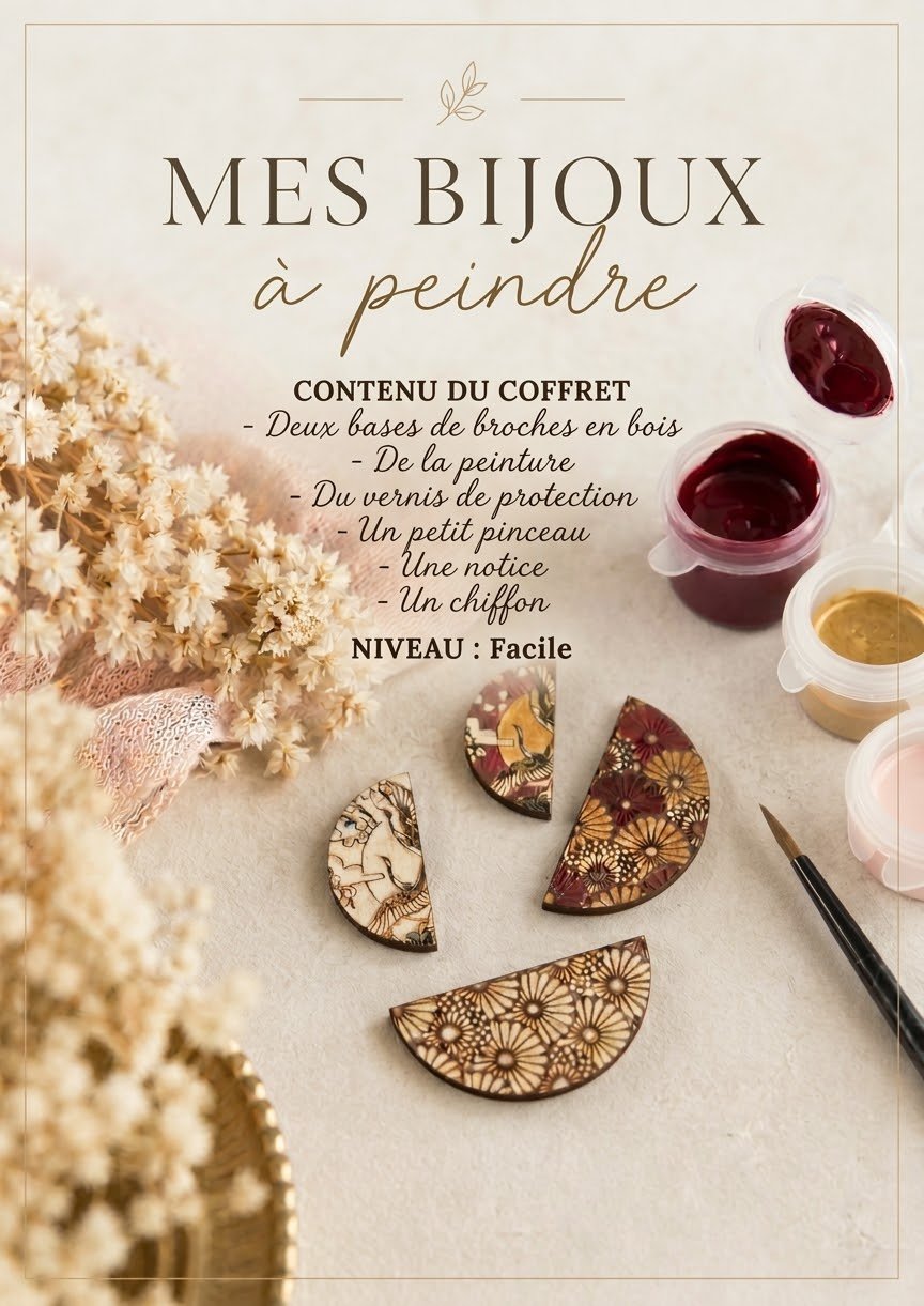 1000074214.jpg Coffret DIY — 2 Broches grue l'Envol en bois à peindre - coloris bordeaux et or – Image 4