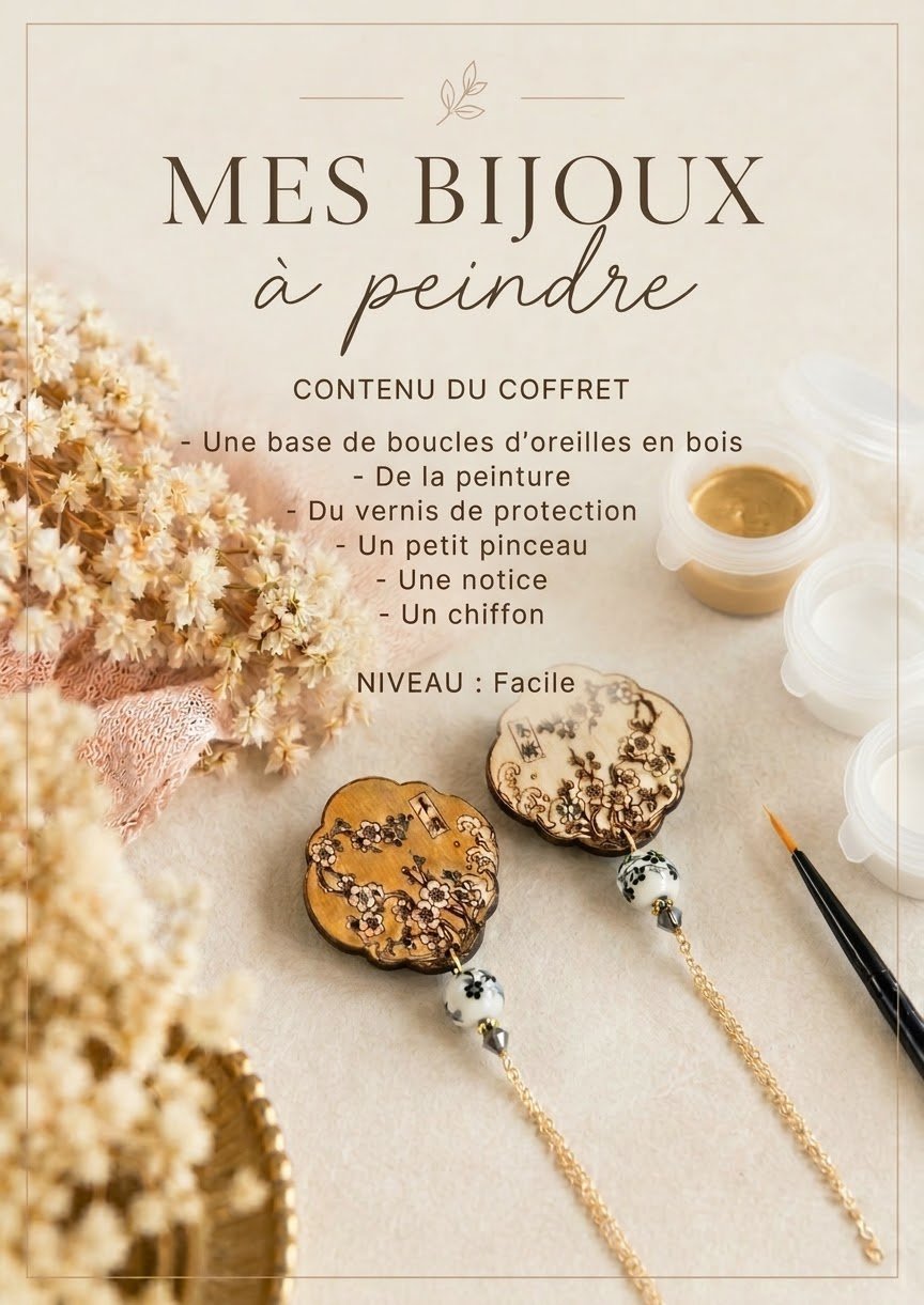 1000074216.jpg Coffret DIY — Boucles d’oreilles cerisiers en bois à peindre - coloris or et blanc – Image 5