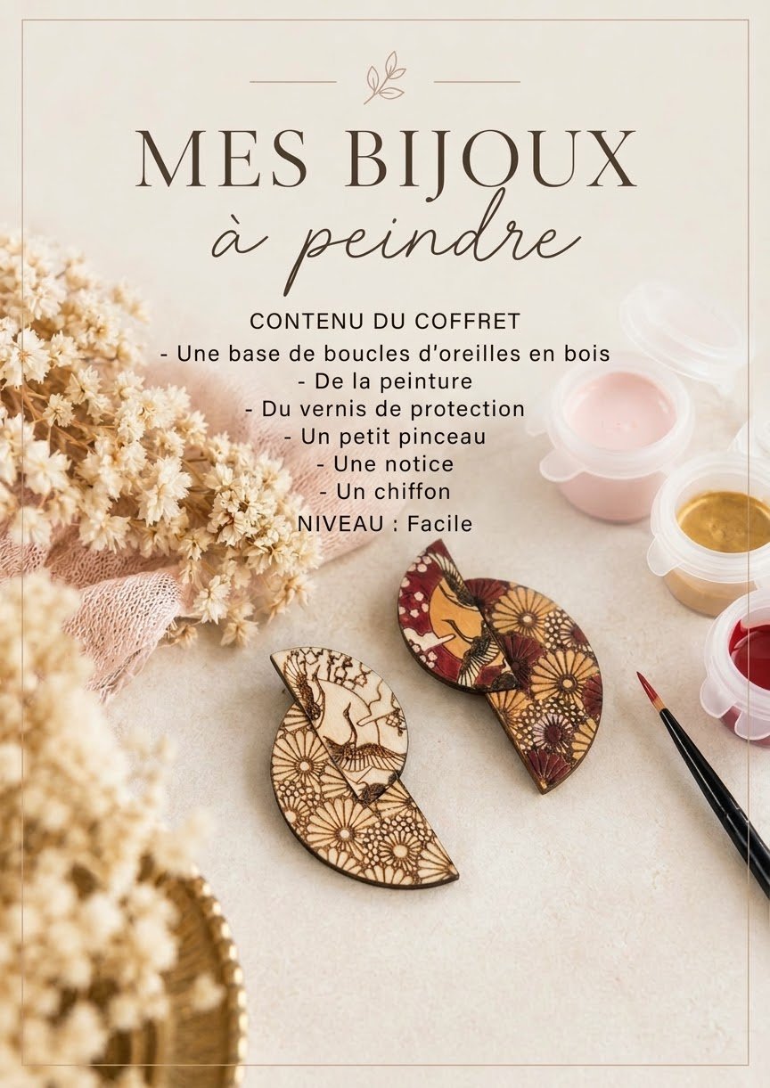 1000074217.jpg Coffret DIY — Boucles d’oreilles grue l'Envol en bois à peindre - coloris bordeaux et or – Image 3