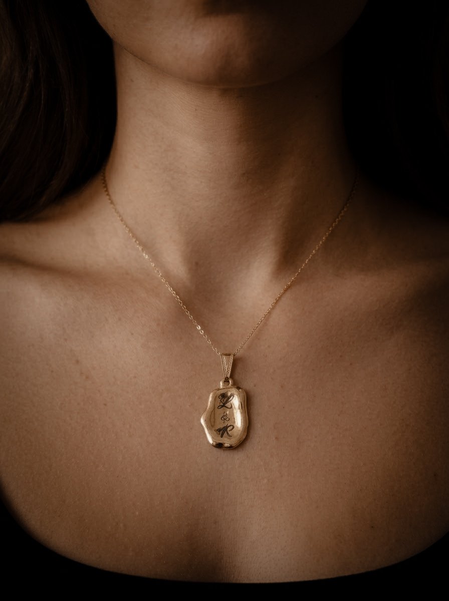 1000075914.jpg Médaillon irrégulier initiales personnalisées acier inoxydable – bijoux gravés sur mesure - cadeau personnalisé femme Noël – Image 2