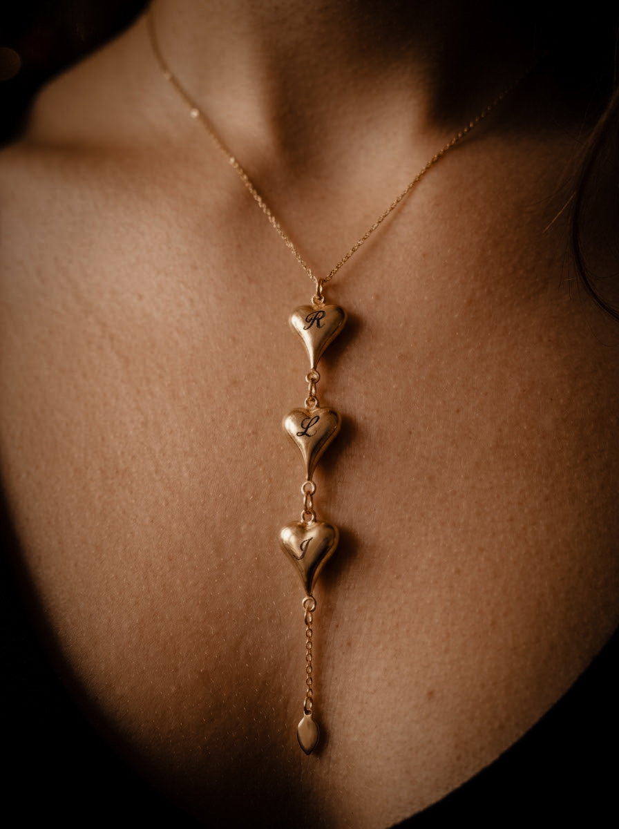 1791813146098 Collier doré cœurs initiales personnalisées acier inoxydables – bijoux gravés sur mesure - cadeau personnalisé femme Noël – Image 4