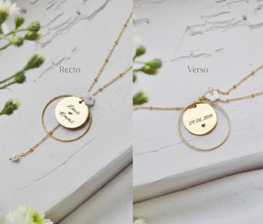 Collier Mariage personnalisé prénoms & date gravés – bijoux cérémonie gravés sur mesure – cadeau pour elle Noël Collier Mariage personnalisé prénoms & date gravés – bijoux cérémonie gravés sur mesure – cadeau pour elle Noël